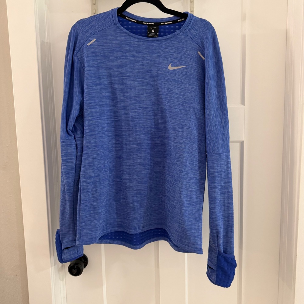 Nike Mens Therma Fit Sphere Reflective Long Sleeve Running Shirt Blue Medium